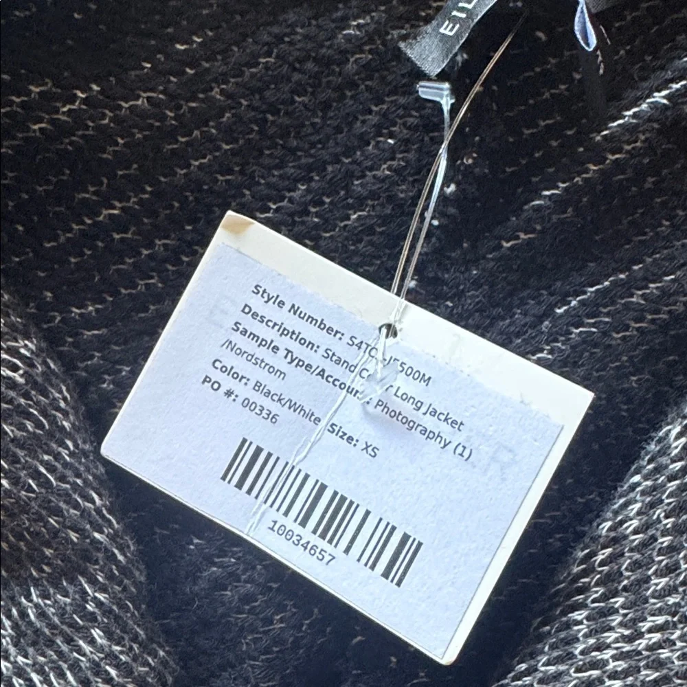 Eileen Fisher 100% cotton Stand Collar Long Herringbone Snap-Front Jacket Coat